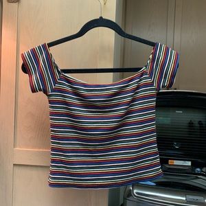 Very cute off the shoulder shirt.